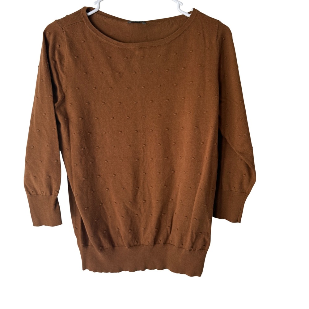 Ann Taylor Brown Dot Texture Crew Neck Sweater Size M Preppy Coquette Academia - Picture 2 of 8